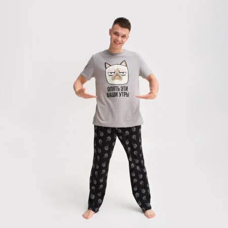 Pajama men's kaftan "morning" size 56, gray/black-3