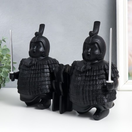 Polystone souvenir "Terracotta warrior with a sword and shield" set 2 pcs black 9x13x20 cm-3