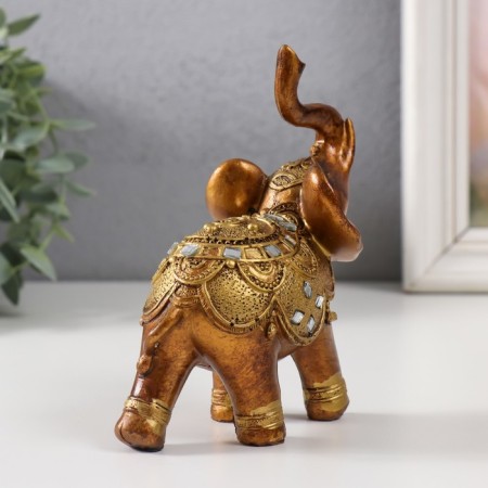 Souvenir Polystone "Elephant in the Golden Popon with Rhili" 11x5.7x13 cm-2