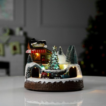 LED figure "Train and Christmas tree" 20 × 20 × 16 cm, polystone, AAX3 batteries (not in the kit), USB, glow warm white