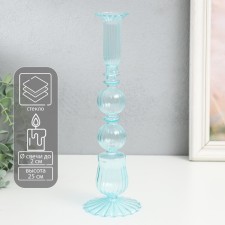 Подсвечник стекло на 1 свечу "Эстетика - два шара" прозрачный голубой 25х8,5х8,5 см