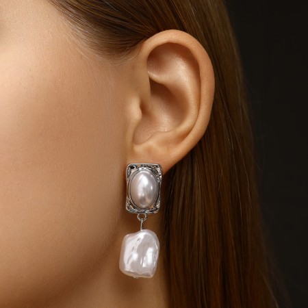 Earrings with pearls "exclus" velvet mah, color silver-3