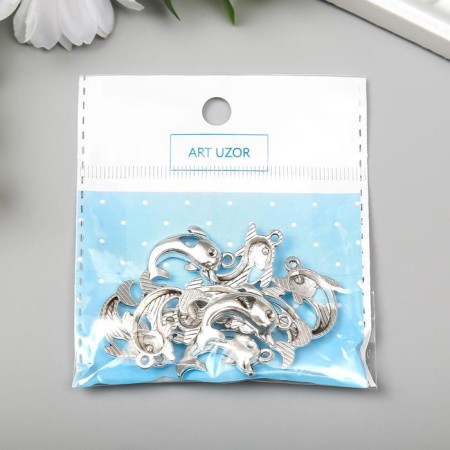 Decor Metal for creativity "Dolphin with heart" silver 2.3x1.8 cm-2