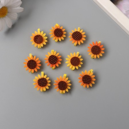 Decor for creativity wood, felt "clothespin. Sunflower" set 10 pcs 1.5x2.5x2.8 cm