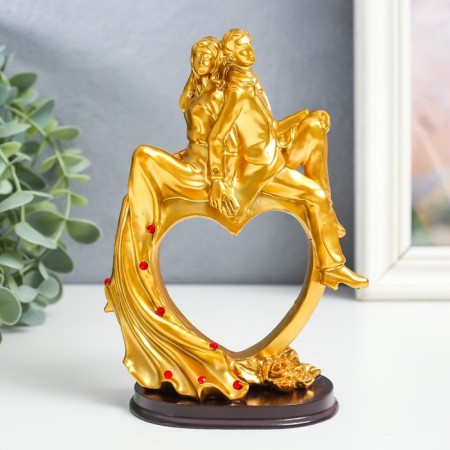 Polystone souvenir "Heart in love" Gold with red 15.5x10.5x6 cm