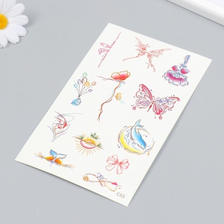 Tattoo on the body color "Cute butterflies and dolphin" 18x11 cm-1