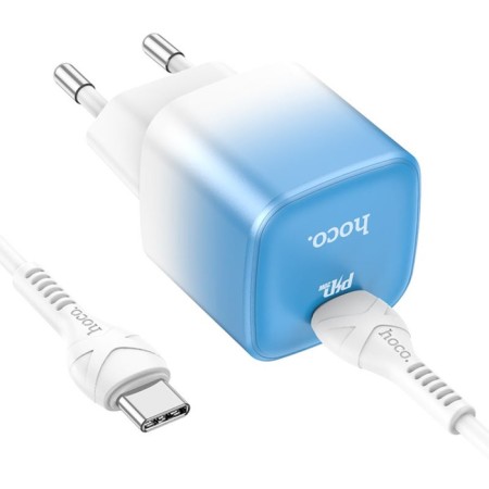 Network charger Hoco C101A, Type-C, 20 W, PD + Qc, Type-C-Type-C, 1 m, blue-1