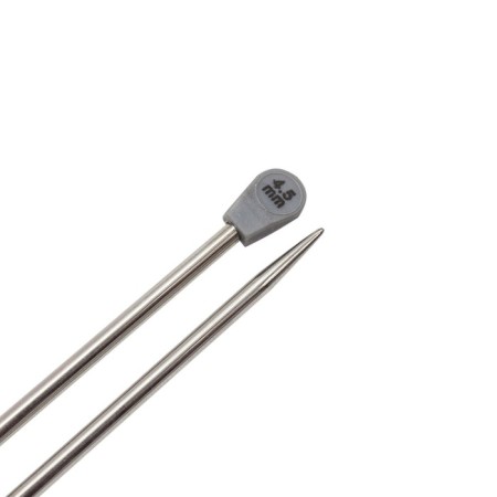 The knitting needles are straight, metal, 35 cm/4.5 mm-2