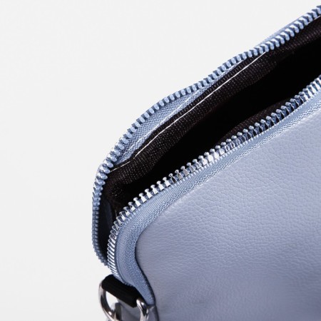 Women's backpack made of artificial leather with a zipper, 4 pockets, bag, gray-blue color-6
