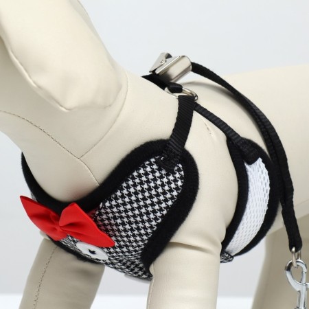 A set with a soft harness and a bow, size S, leash 120 x 1.5 cm, fire 23-42 cm, gray-4