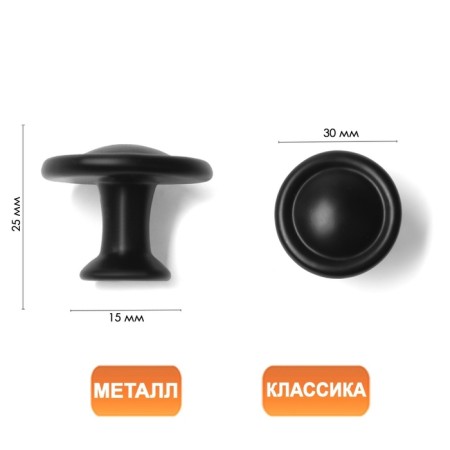 Ручка кнопка ТУНДРА РК118BL, черная-1