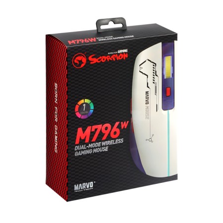 MARVO M796W mouse, game, wireless, optical, RGB, 3200 dpi, white-6