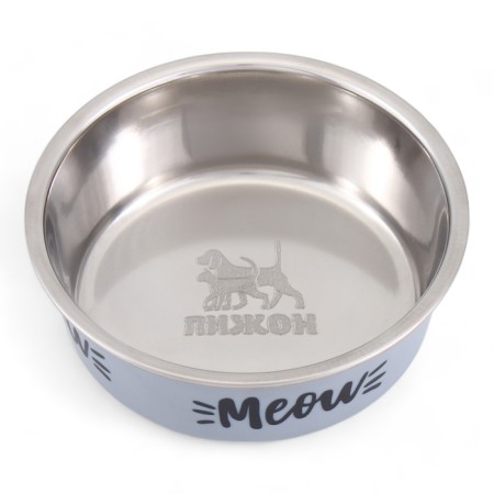 Bowl with silicone base "meow", gray, 300 ml-1