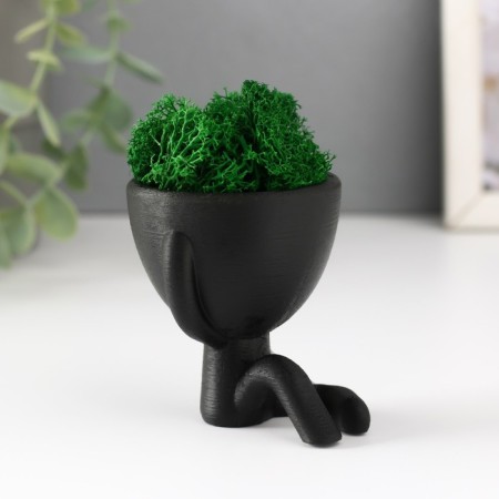 Kashpo concrete mini "Mr. Green" Ivazaru with moss black 5.5x6.5x6.5 cm (moss green stabil.)-2