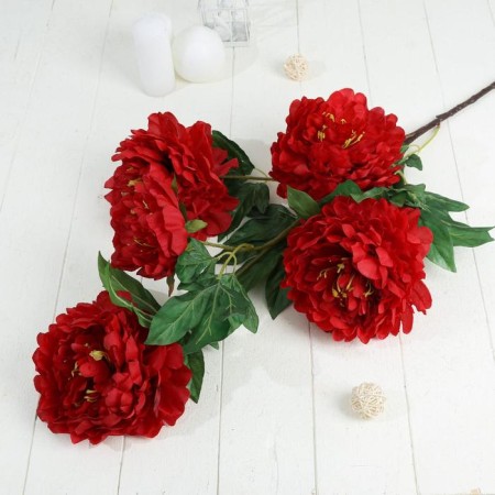 Artificial flowers "Kustovo peony" 5 buds 15x110 cm, red