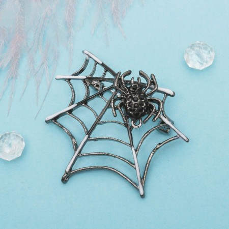 Brooch "Spider in the web", the color is black and white in silver-3