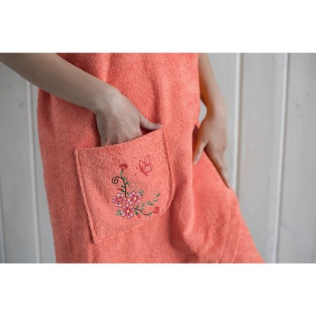 Women's set for the sauna (Pareo+Chalma) with embroidery, coral-3