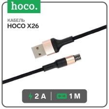Hoco X26, microUSB cable - USB, 2.4 A, 1 m, nylon braid, black and golden