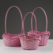 A set of baskets, 19x7.5x9.5/31 cm, 22x9x11/34 cm, 24x9x11.5/35 cm, 3 pcs, pink, bamboo