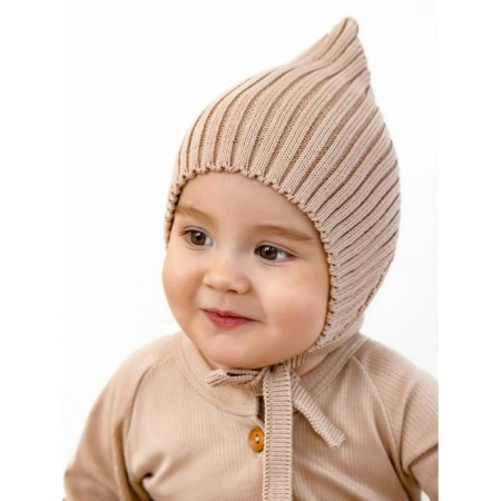 Hat on the ties Children's Amarobaby Pure Love Elf, size 46-48 cm, beige color-5