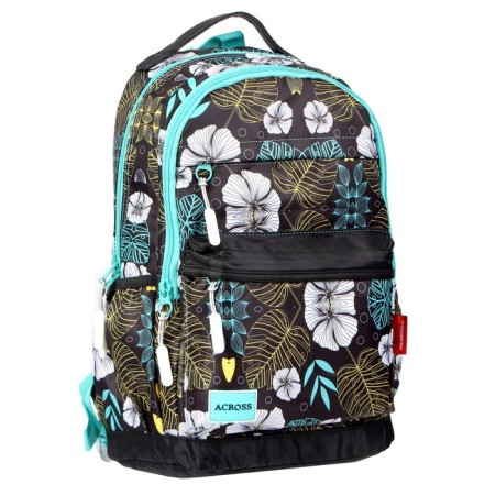 Youth backpack 43 x 29 x 18 cm, ergonomic back, Across 155, gray/turquoise 155-3-1