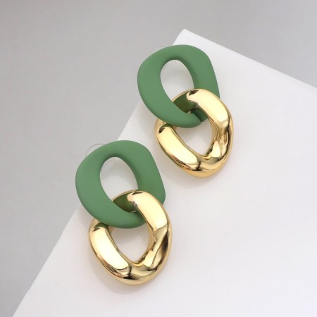 Earrings Plastic "Chain" 2 links, mint color in gold-1