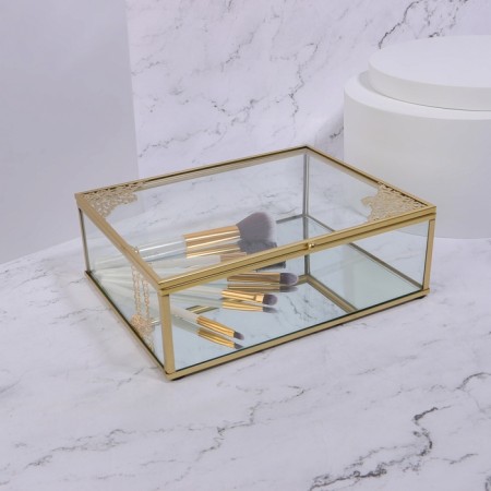 Great organizer for storage, with a lid, glass, with a mirror -bottom, 1 section, 20 × 16 × 6.5 cm, the color is transparent/copper-2
