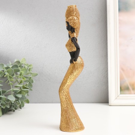 Polystone souvenir "African with wicker jug" gold 28x11x5.5 cm-3