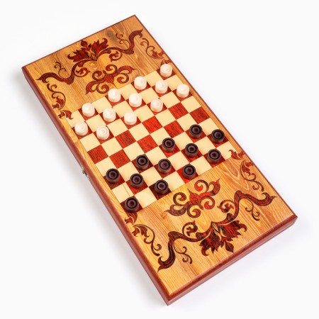 Wooden backgammon with checkers "Horse-21", board game, 40 x 40 cm-3