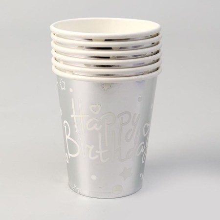 Paper glasses “Happy birthday”, set, 6 pcs., Silver color-1