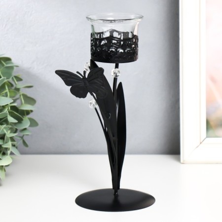 Summary Metal for 1 candle "Butterfly with Crystal balls" black 8.5x8.5x22 cm-3