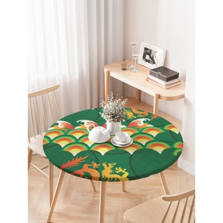 Tables on the table “Fire Dragons”, round, oxford, elastic band, size 140x140 cm, diameter 105-120 cm-2