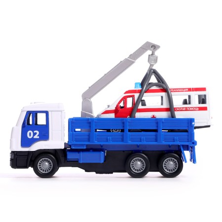 Metal machine “Kamaz evacuator”, 12 cm, doors, movable parts, inertia, ambulance 7.5 cm are opened-1