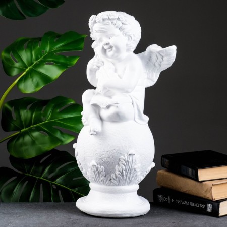 Figure "Angel with a violin smiling" white 26x21x46cm-3