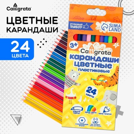 Pencils 24 colors Calligrata, economical, sharpened, hexagonal, plastic, cardboard packaging, euro suspension