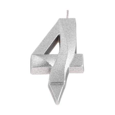 Candle in the Cake "Fine", number "4", silver metallic, 6.5 cm-2