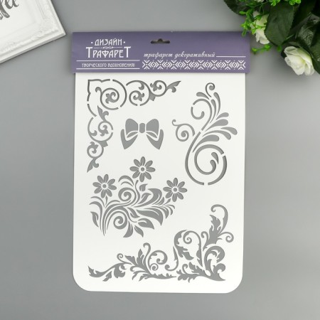 Stencil plastic "Bow, flowers, patterns" 22x31 cm-1