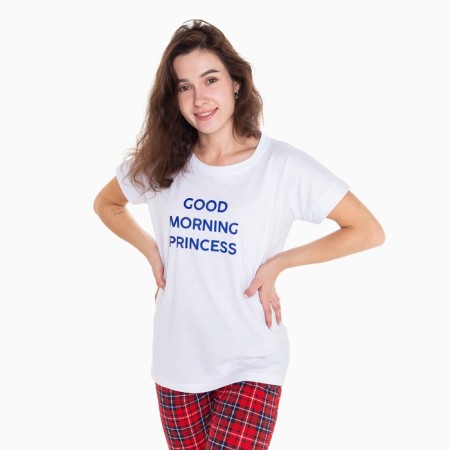 Home female kit “Good Morning” (T -shirt/Pants), white/red color, size 46-1
