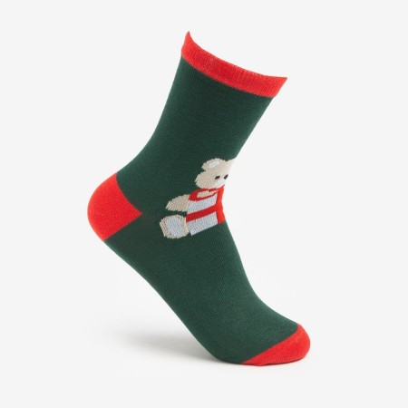 Women's socks "New Year's bear", green color, size 23-25