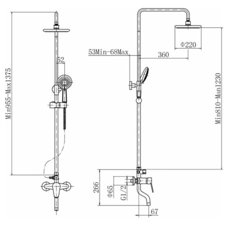 Show system PLSTART PL2402-7, tropical shower, shower set, stainless steel, black 984757-1