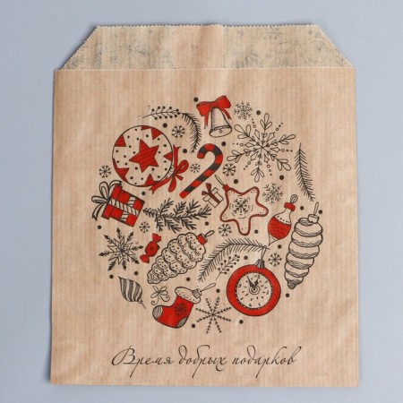 Pack package package, crafting, V-shaped bottom “Time of good gifts”, 16.8 x 13.5 x 5.5 cm, New Year
