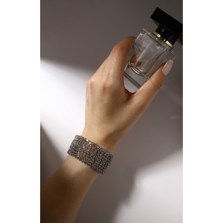 Bracelet "ice" waves, white color in silver, 17.5 size-5