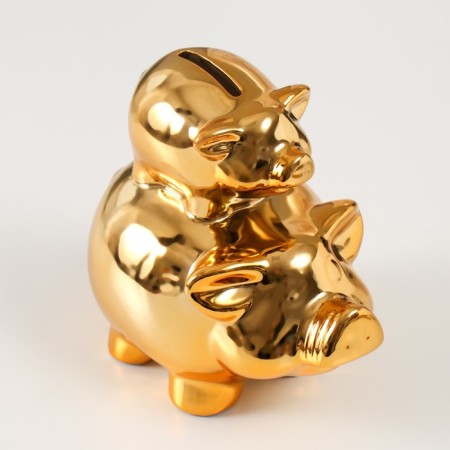 Pigger Ceramics "Two Golden Pigs - Pyramid" 12.5x8x14 cm-4