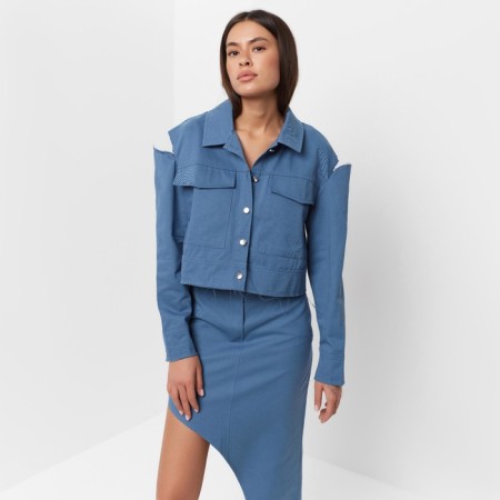Women's shirt shortened with cuts Mist: Denim R.44, Blue-5