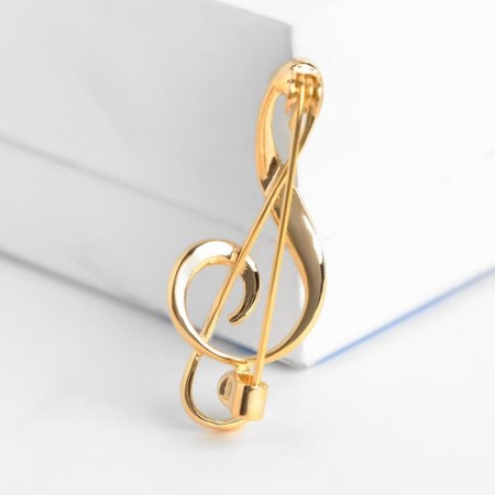 Brooch "Violin key" classic, black color in gold-1