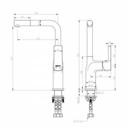 LEMARK URSUS LM7205BLR kitchen mixer, single -leaf, excess length 175 mm, black/gold 90766-4