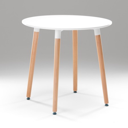 Table on wooden legs Hy-T06, white, size 80x74 cm