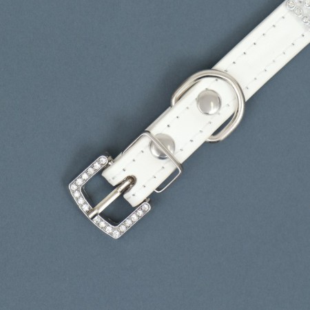 A collar with rows of 4 rows and rhinestones on a buckle, 38 x 1.5 cm, Osh 26-33, white-4
