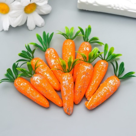 Easter decor "Carrots with silver sparkles" set of 10 pcs 4 cm