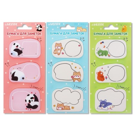 Block with a sticky edge of 55 x 55 mm, figured, Devente Shiba, Panda, Bear, 3 colors x 20 sheets, mix